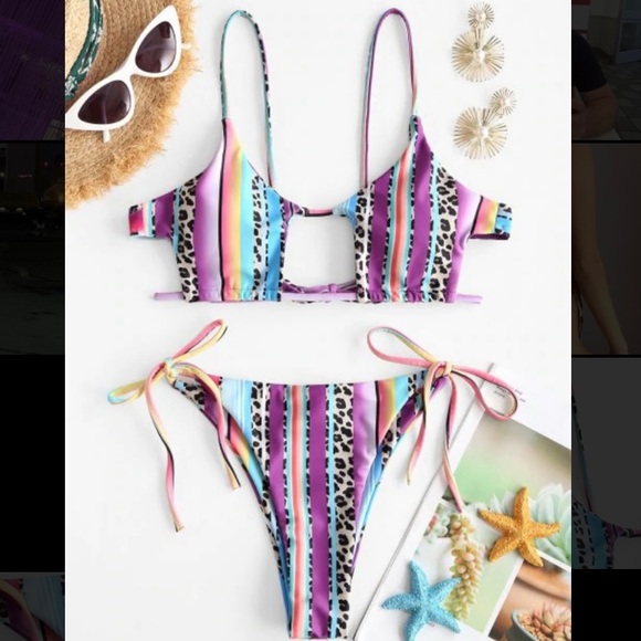 ZAFUL Leopard Panel Striped Cutout Bikini L - Picture 8 of 16